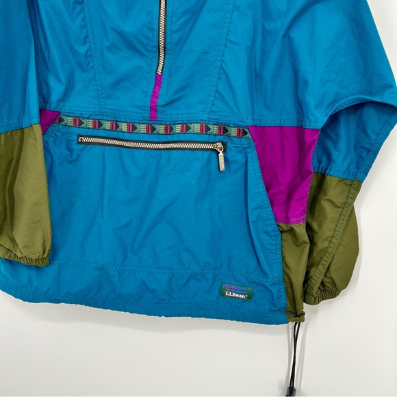 Vintage 80s L.L. Bean Anorak 1/2 Zip Retro Aztec Windbreaker Teal Rain Jacket L - Picture 3 of 8